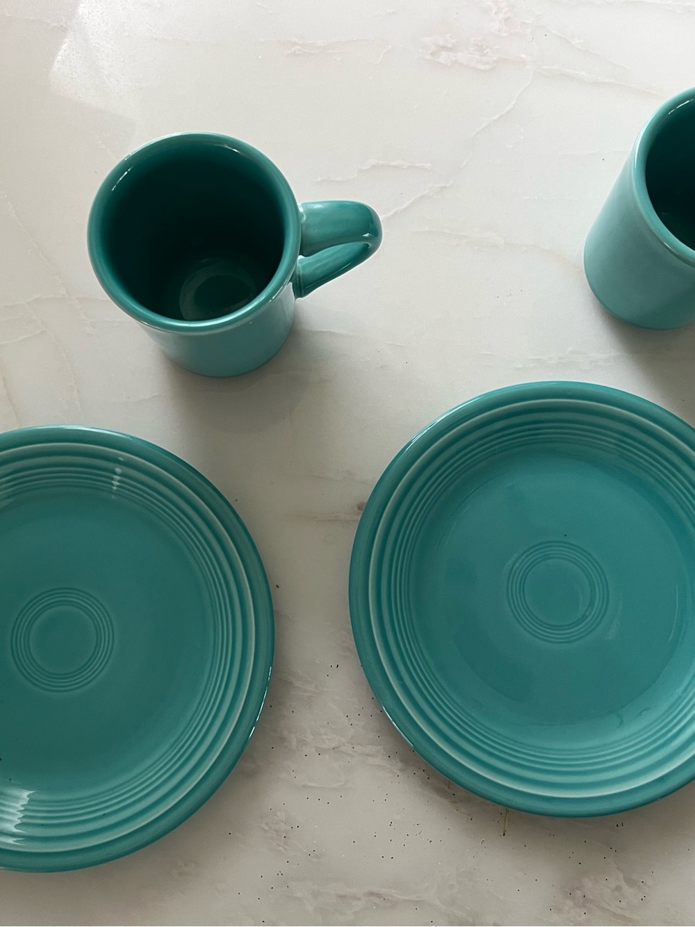 Fiestaware Turquoise Set - 2 Mugs, 2 Saucers/Plates (4-Piece Bundle)